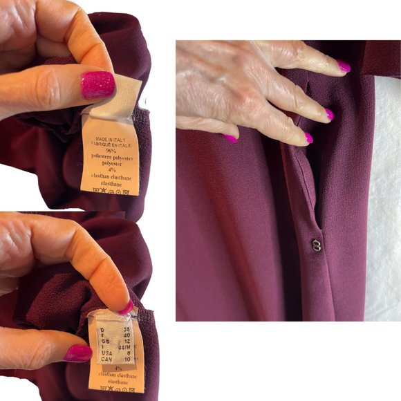 OTTOD'AME BURGUNDY CREPE MINI DRESS,  3/4 SLEEVES & POCKETS, STRAIGHT CUT SIZE 8 - Picture 5 of 7